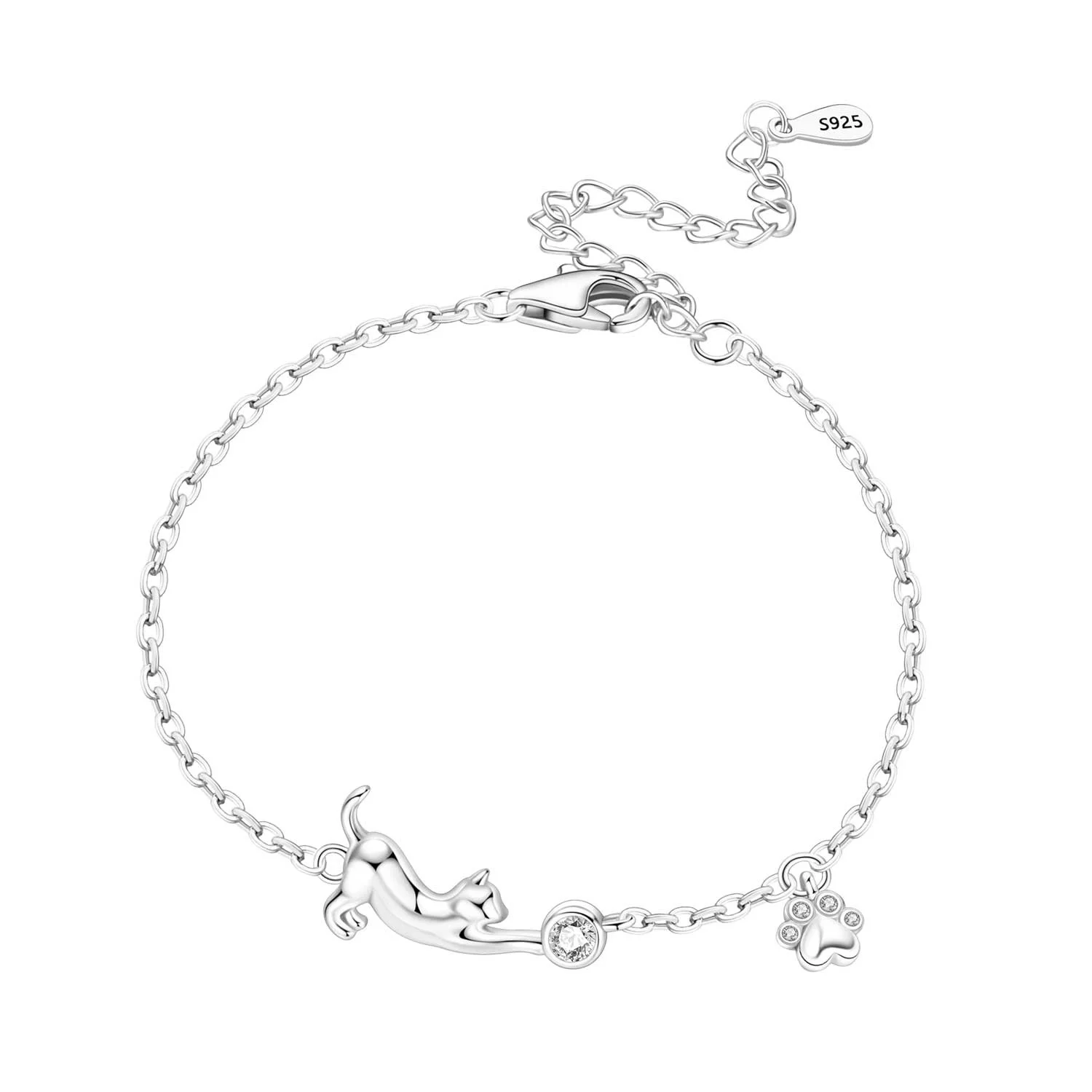 CYCUFF S925 Sterling Silber Niedliche Katzen Tiere Haustiere Armband Kettenglieder Damenarmband Schmuck Party Trendige Jubiläumsgeschenke