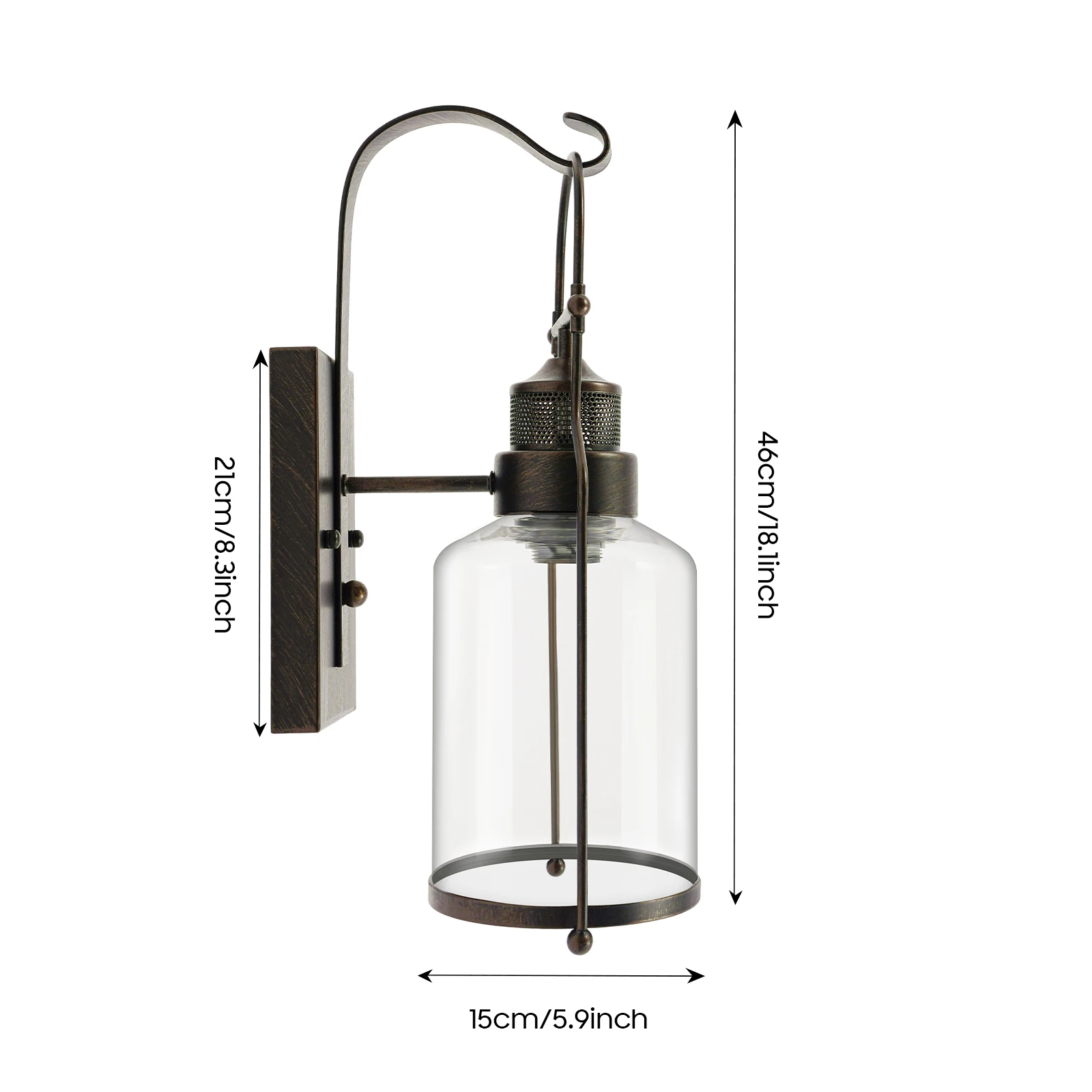 Retro Industrial Wall Lamp Rust Iron Frame Clear Glass Shade 110-220V E26 E27 Socket Without Bulb Ground Wire Safe Mount Base Indoor Hallway Bedroom Hotel Decor Lighting Fixture