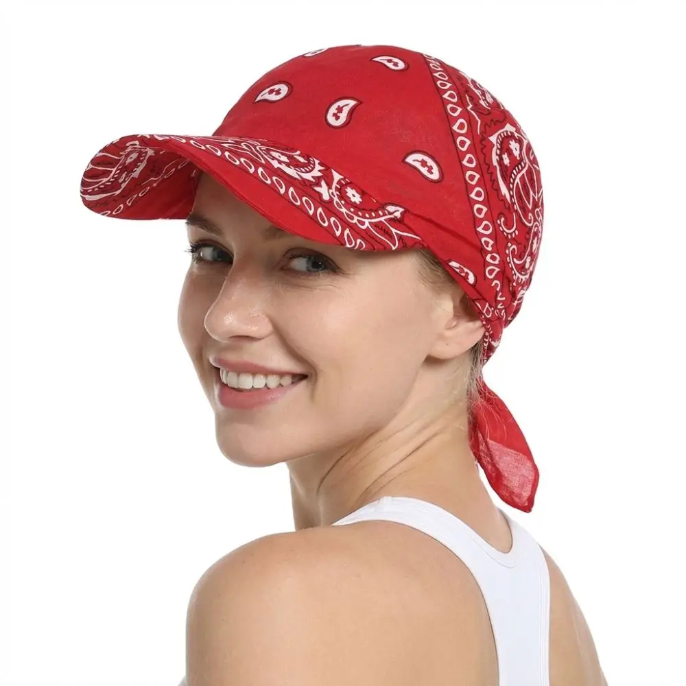 Fashion Wide Brim Baseball Caps Head Scarf Pre-Tied Breathable Sun Visor Turban Lightweight Bandana Scarf Cap Women Outdoor