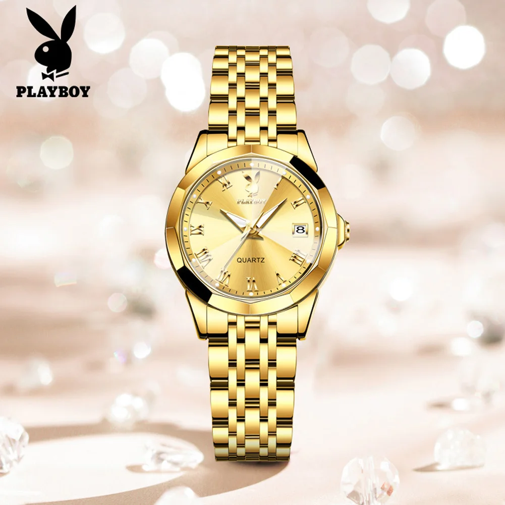 PLAYBOY High Quality Elegant Women Quartz Watch Luxury Original Waterproof Lady Wrist Watch Fashion Luminous Watches for Women
