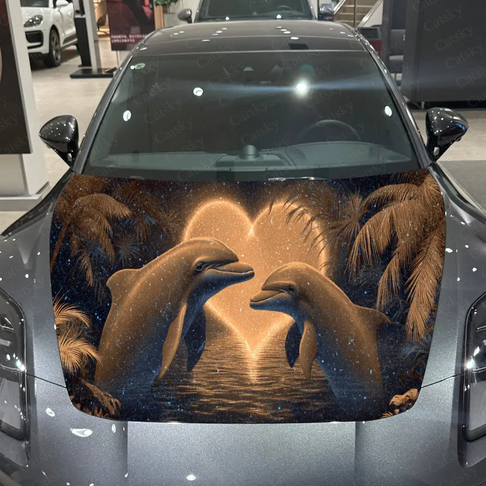

Наклейка на капот автомобиля в форме сердца, дельфина, романтического океана, водонепроницаемая самоклеящаяся виниловая графика, декоративные наклейки для автоаксессуаров
