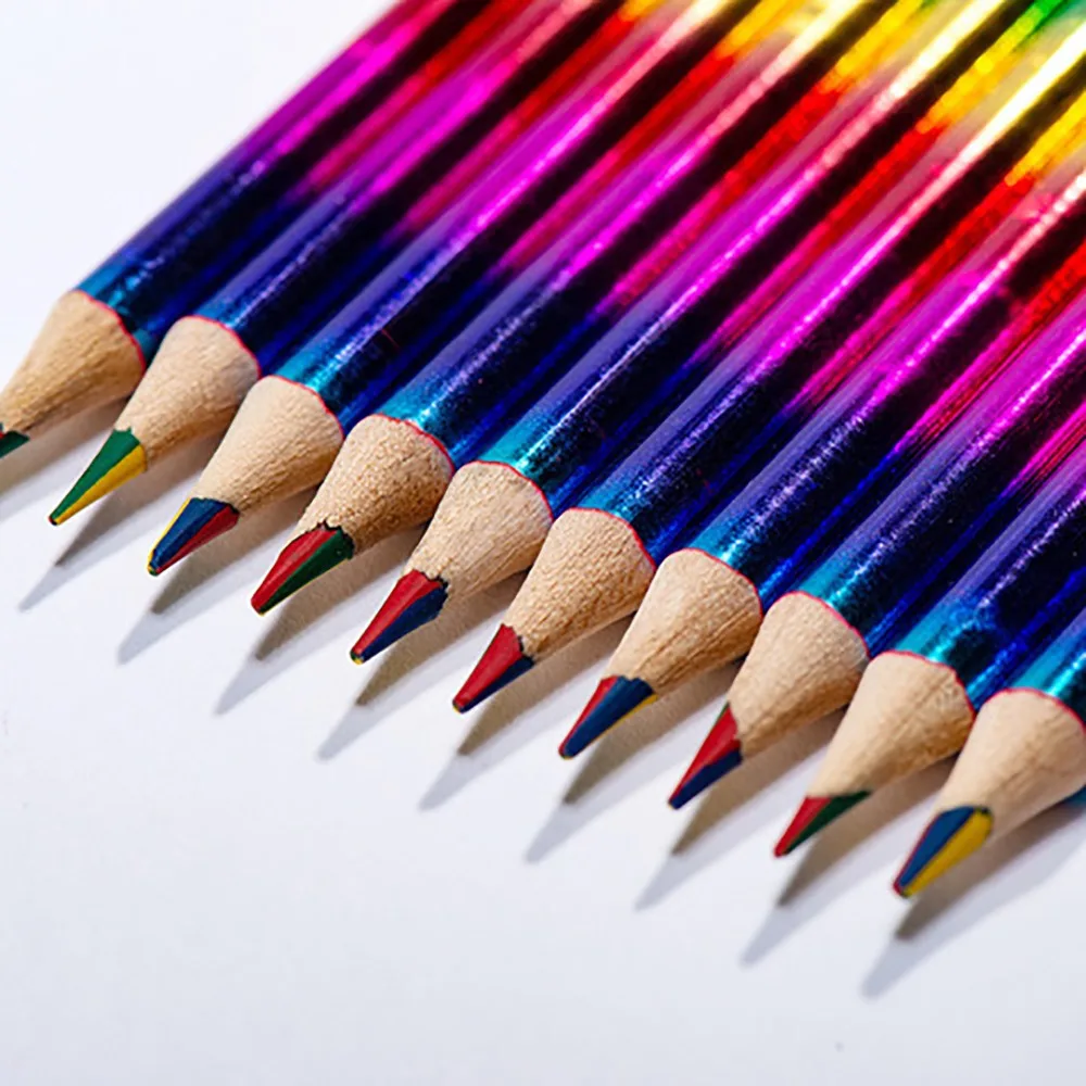 12Pcs Pencils Rainbow Pencils HB Colorful Concentric Rainbow Color Pencil Graffiti Crayons Wooden Colored Pencil Set Drawing