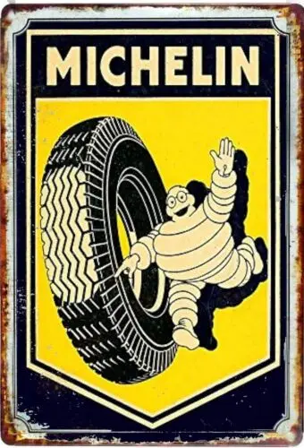 Panneau XXL 12x18 pneus Michelin, panneau publicitaire Vintage en étain en vieux métal