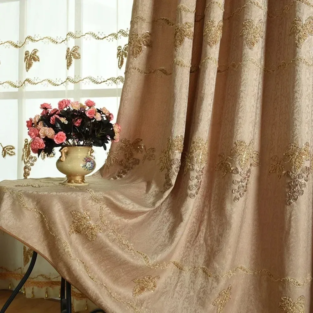 Embroidered Tray With Jacquard Curtain Finished Curtain Glass Window Blinds Curtains For Living Dining Room Bedroom