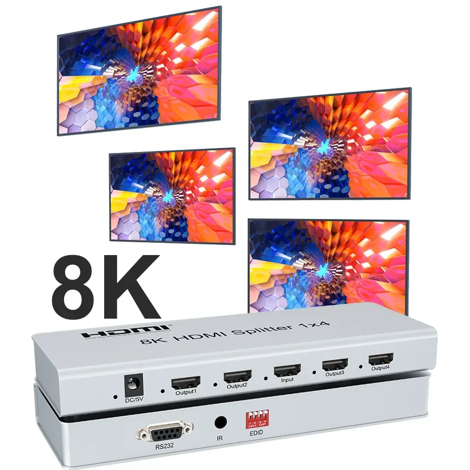 

8K 60Hz HDMI Splitter 1x4 HDMI2.1 HDR 3D Video Converter 1 In 2 3 4 Out 4k 120hz 8K 1x2 HDMI Splitter for Camera PC To TV RS232