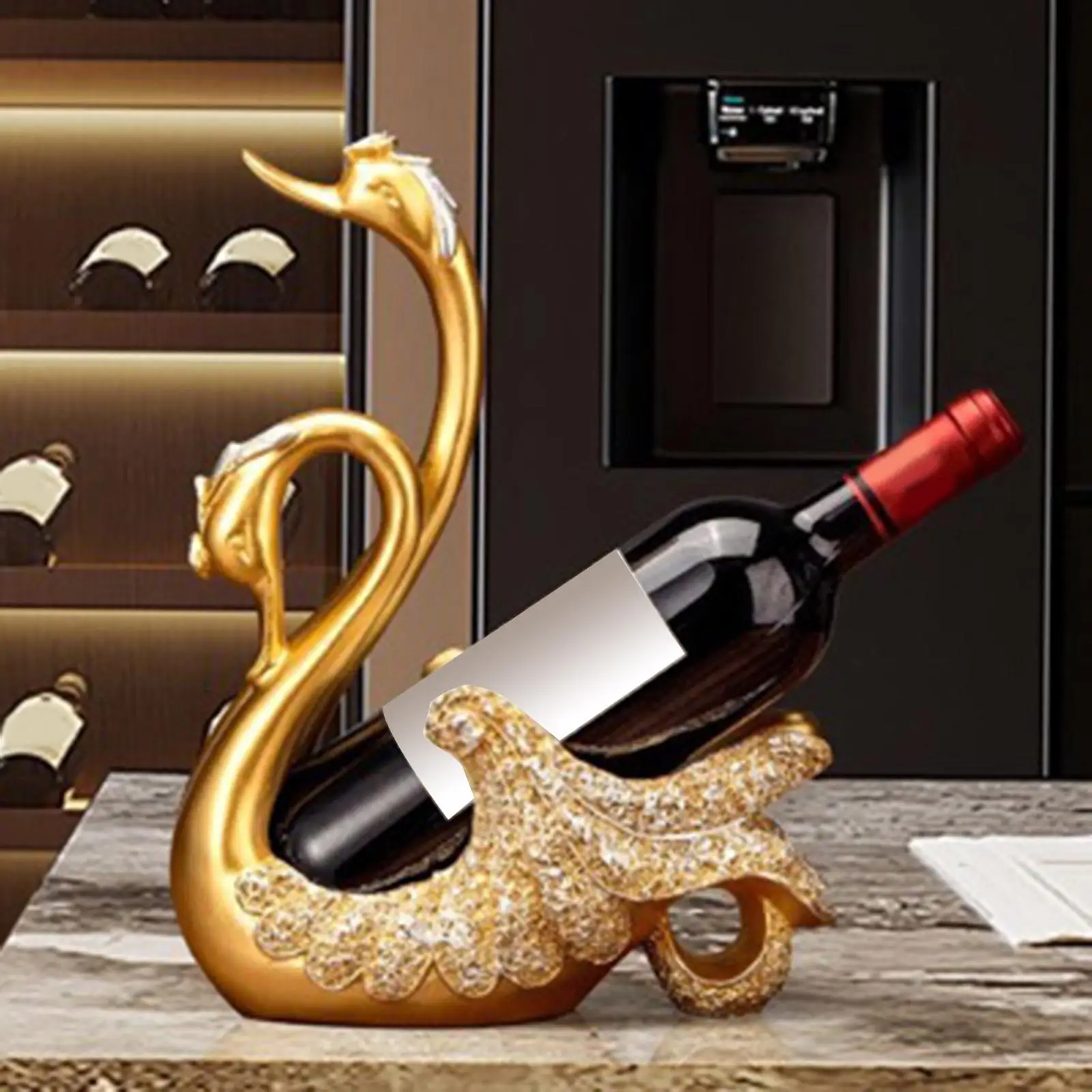 Wine Bottle Holder Wine Storage Freestanding Swan Statue for Creative Cabinet Wine Lovers Gifts Countertop Home Decoration