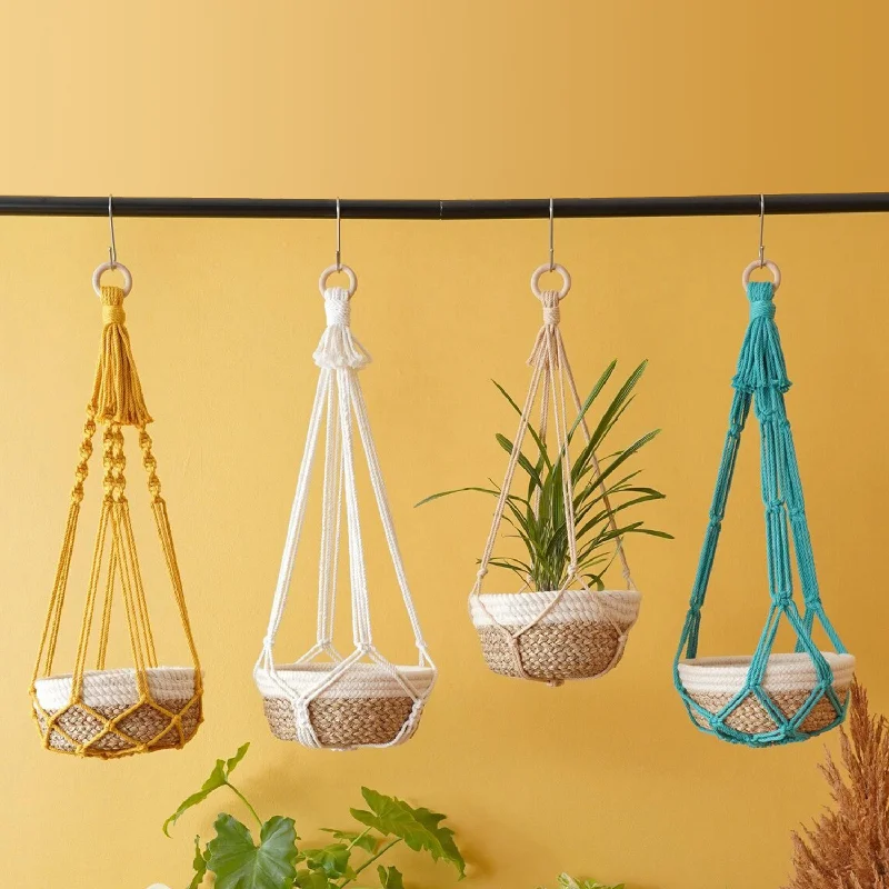 for Indoor Living Room Balcony Macrame Plant Hangers Handmade Beige Color Hanging Basket Garden Plant Pot Holder Decor