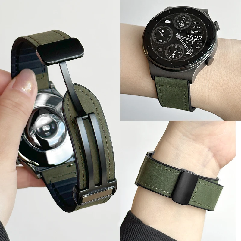 20 mm 22 mm magnetisches Leder + Silikonband für Garmin Venu 2 3 SQ/SQ2/SQ Musikarmband Forerunner 55 158 165 245 255 265 745 965
