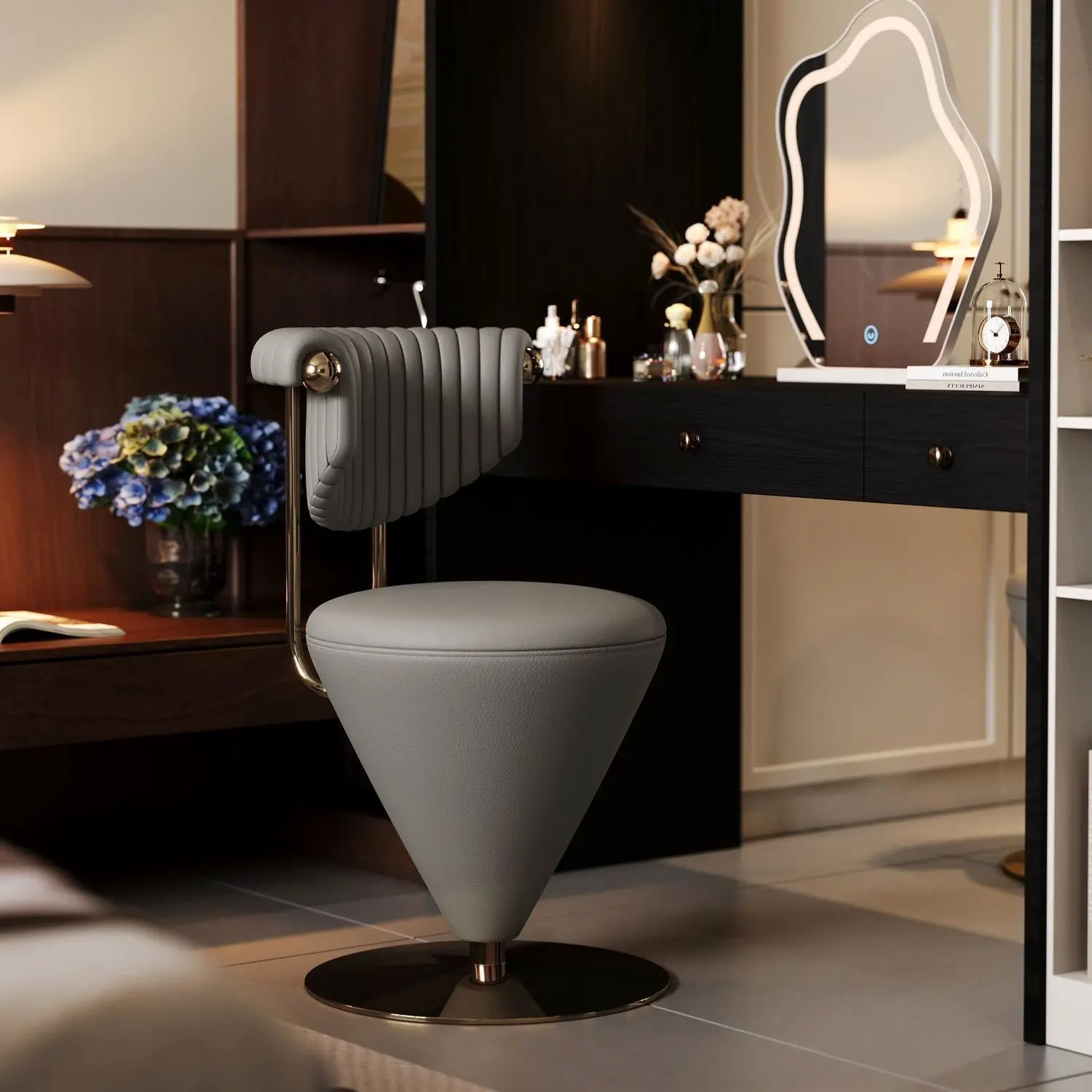 Dressing chair light luxury high-end makeup chair girls cloakroom rotating makeup stool bedroom fabric dressing stool