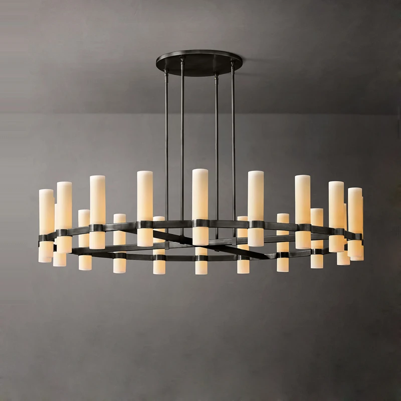 Elevate Your House With Our American Vintage E14 LED Chandelier High-end Pendant Light White Clear Lampshade Dimming Function