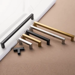 Manilla de puerta de acero inoxidable, mueble cuadrado de cocina, plata, negro, estilo europeo