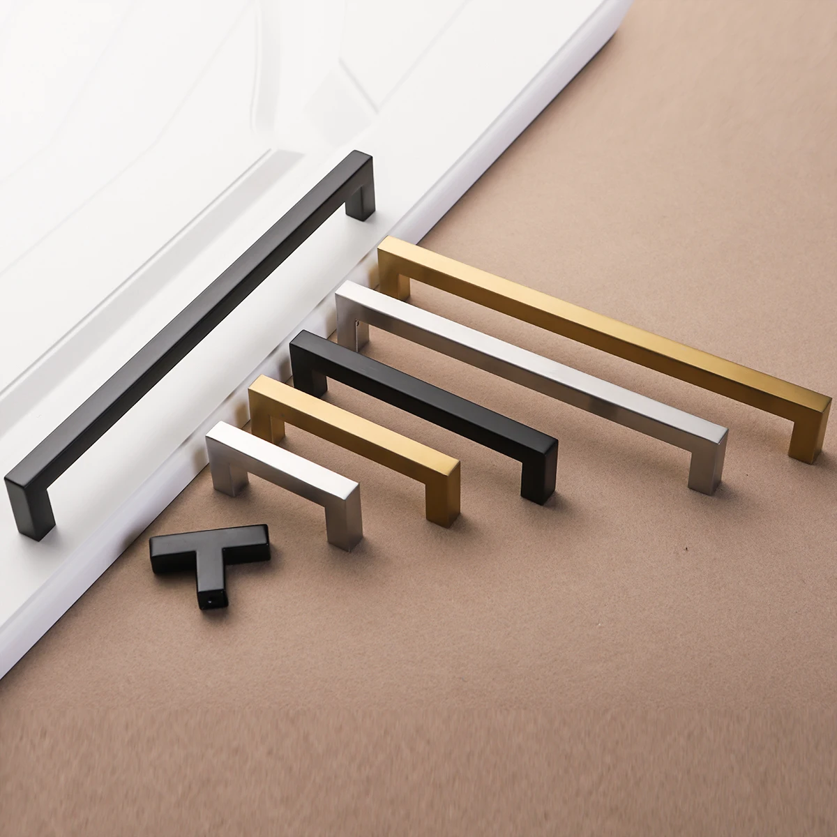 Door Handl Stainless Steel Kitchen Pull Square Kitchen Furniture Silver Black   Kitchen Door Handl European Style cabinet handl