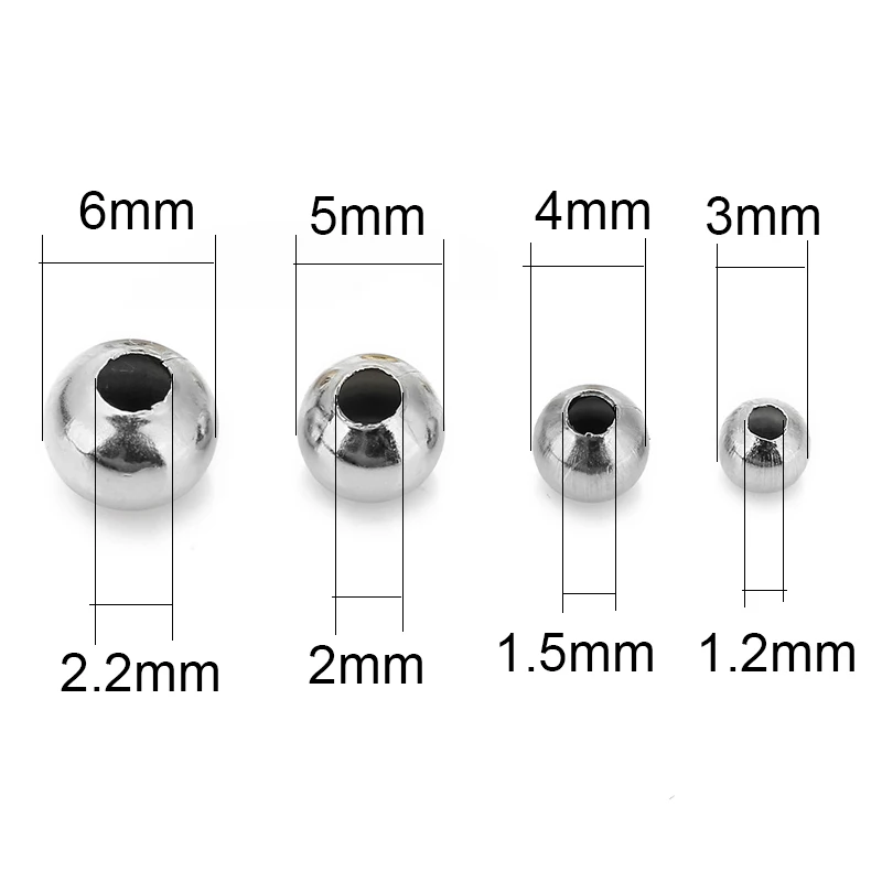 50pcs/lot Loose Round Stainless Steel Spacer Beads 3 4 5 6 mm Gold Color Big Hole Charm Beads For DIY Bracelet Jewelry Making