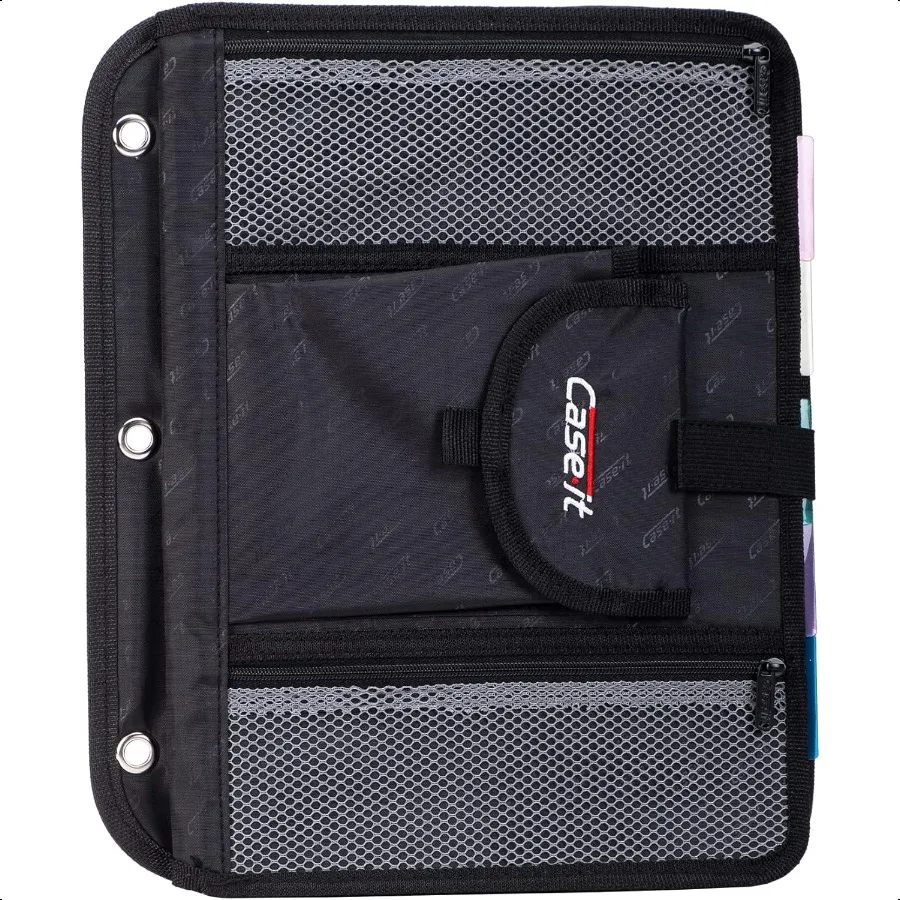 

5Tab Binder Accory 5colored tabbed 6 pocket expanding file fits any standard 3 ring letter size binder additional zippered mesh