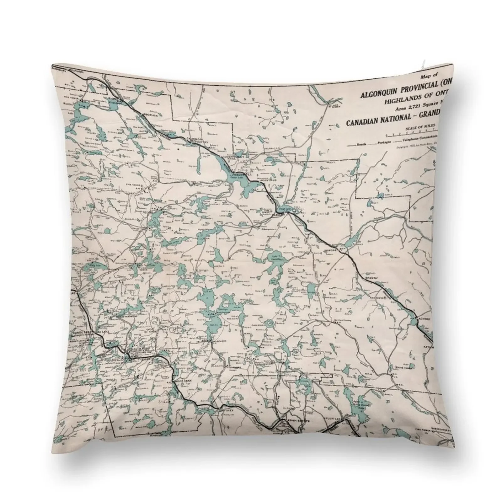 1922 Algonquin Park Ontario Vintage Map Throw Pillow christmas ornaments 2025 Rectangular Cushion Cover pillow