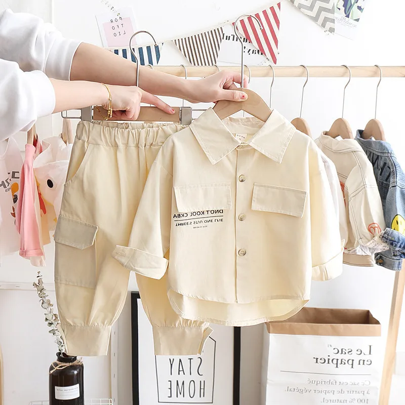 2Piece Spring Fall Baby Clothes Toddler Boy Outfit Set Korean Fashion Casual Letter Tops+Loose Pants Boutique Kid Clothing BC655
