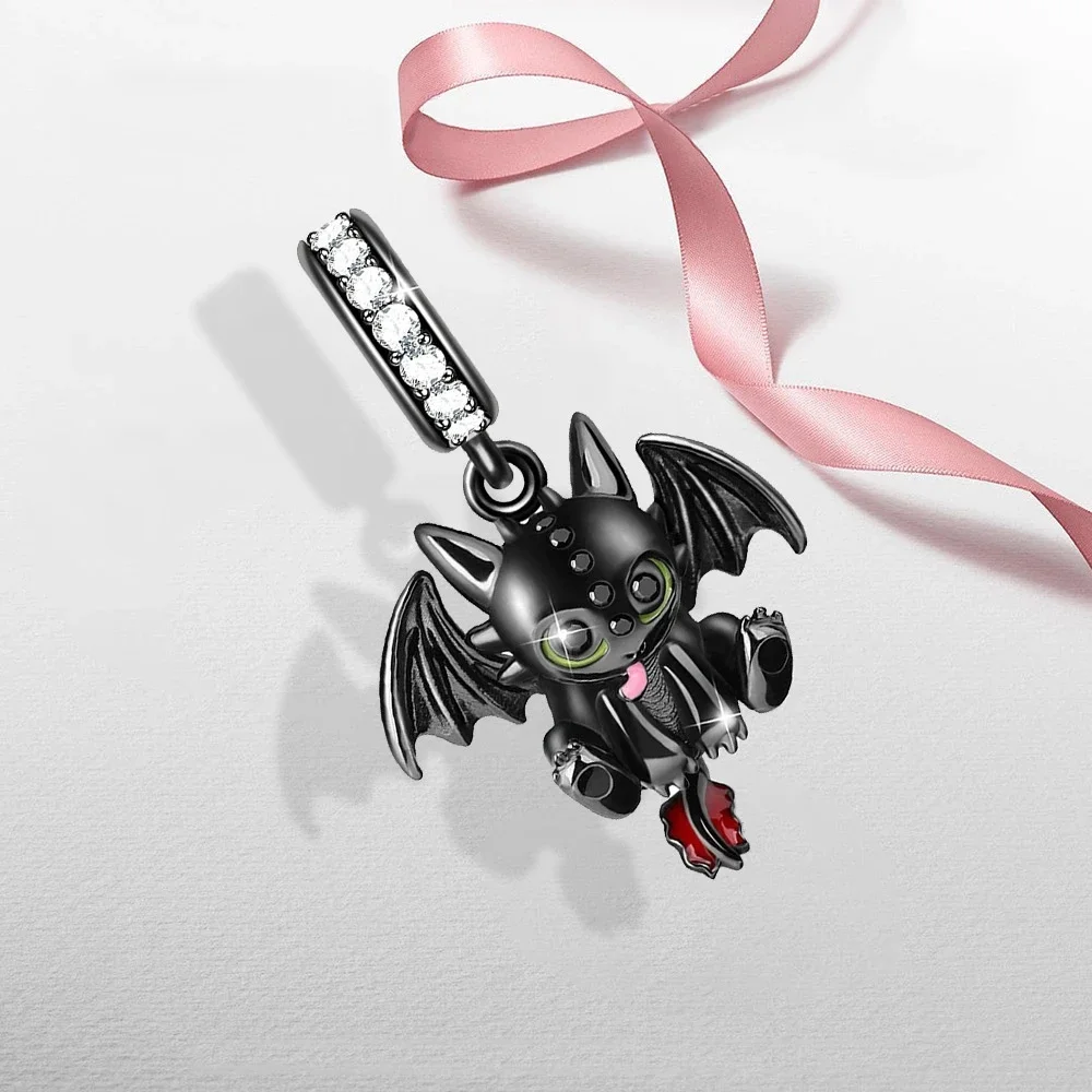 925 Sterling Silver Demon Black Butterfly Bat Horror Pumpkin Pendant Bead Diy Fit Original Pendant Charm Bracelet Women Jewelry view 6