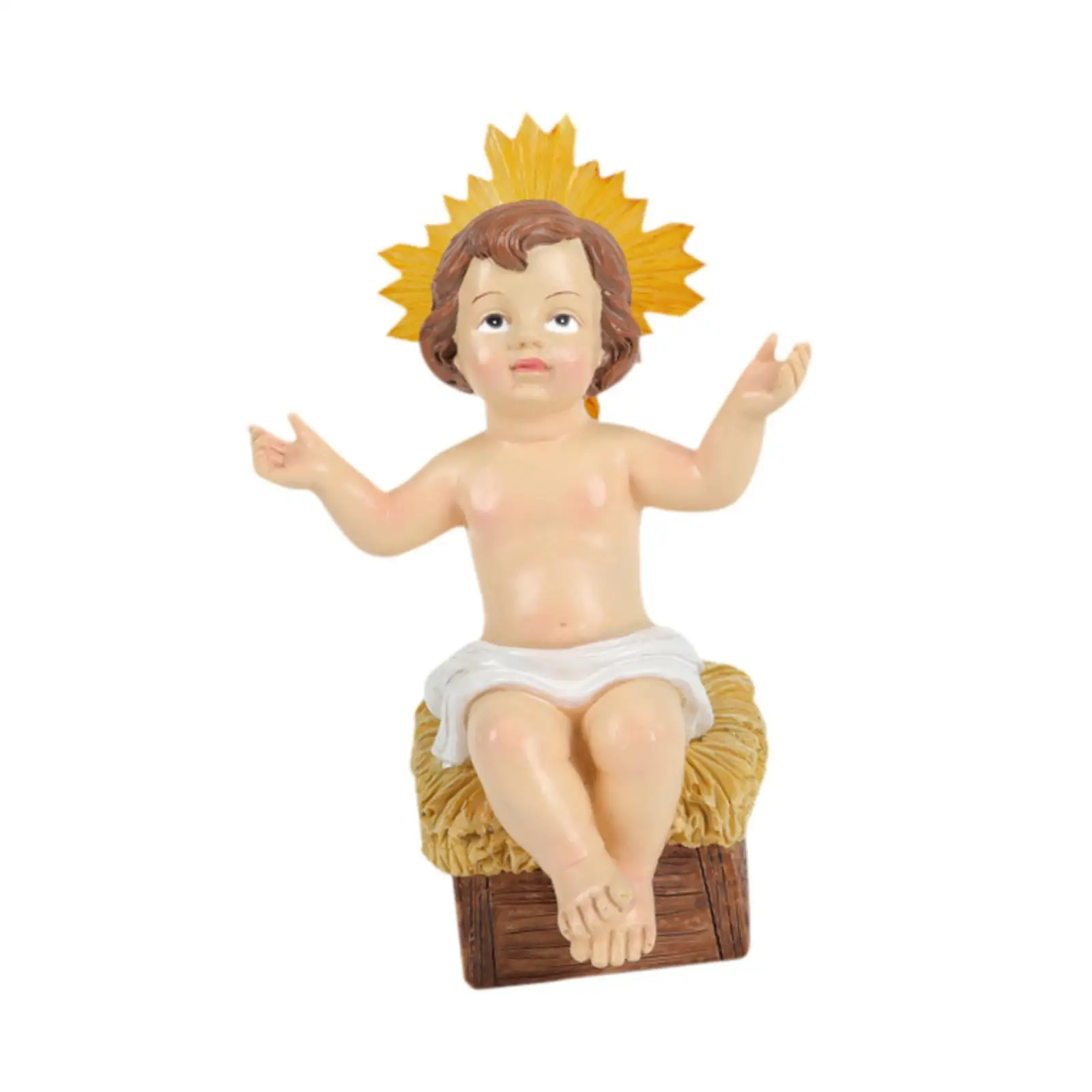 Jesus Figurine Child Jesus Figure Doll Craft Tabletop Ornament with Crown for Living Room Religious Celebration Shelves Decor