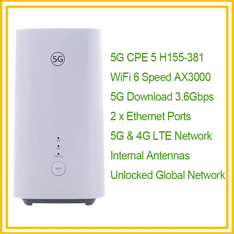 Brovi H155-381 Unlocked 5G CPE WiFi 6 AX3000 Router – Strong Signal, CAT20, Indoor Modem