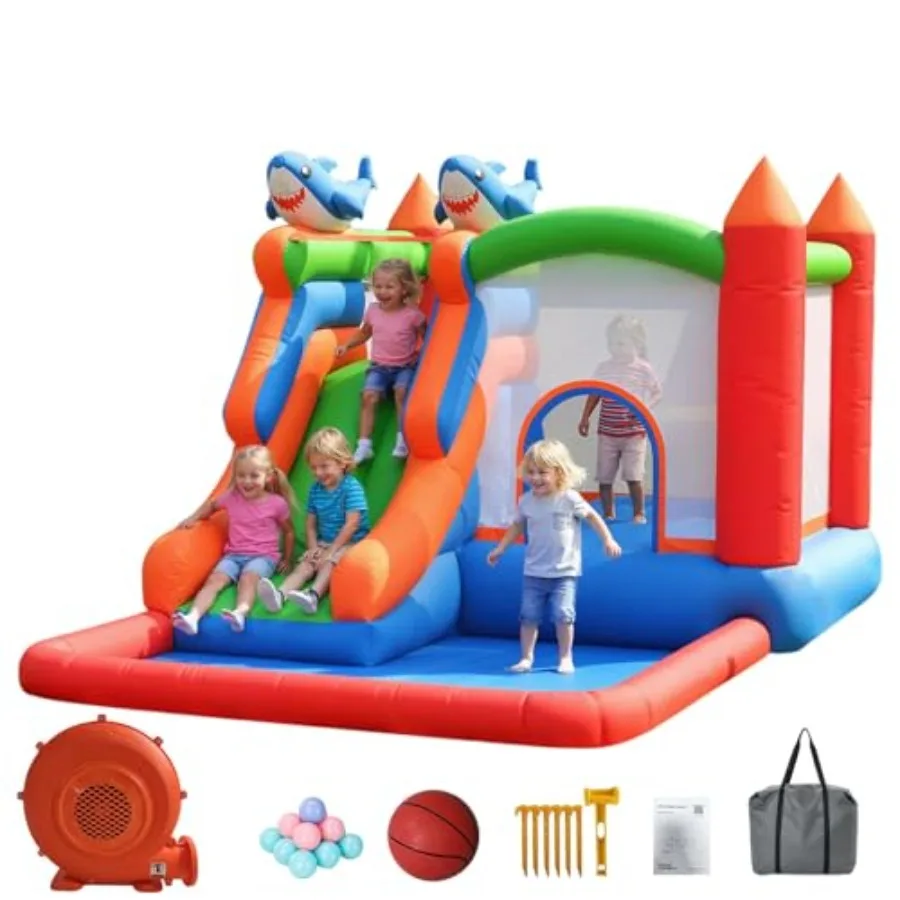 

Inflatable Bounce Castle with Blower for 3-12 6-in-1 Christmas Bounce House Outdoor Indoor Bouncy Castle for Toddlers with Spla