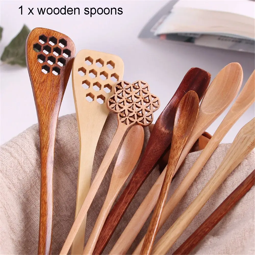 New Coffee Long Handle Wooden Spoon Household Items Tableware Stirring Honey Tea Scoops Nanmu Paint Color