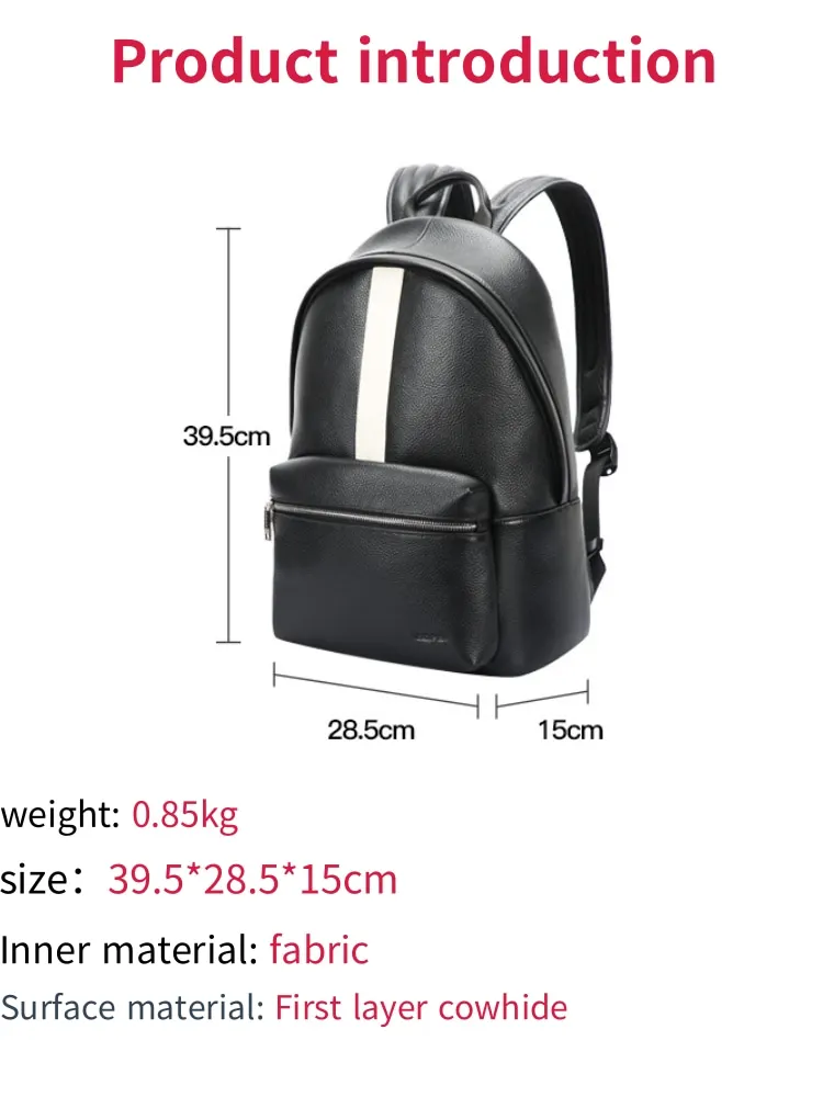 BOAPI Trendy backpack; leather backpack; Leisure backpack; first layer cowhide backpack; contrast color computer bag; unisex bac