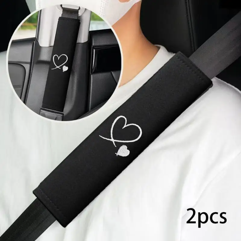 Heart-shaped Embroidered Car Seat Belt Shoulder Pads 1/2PCS Soft Breathable Washable for Long Term Car Use