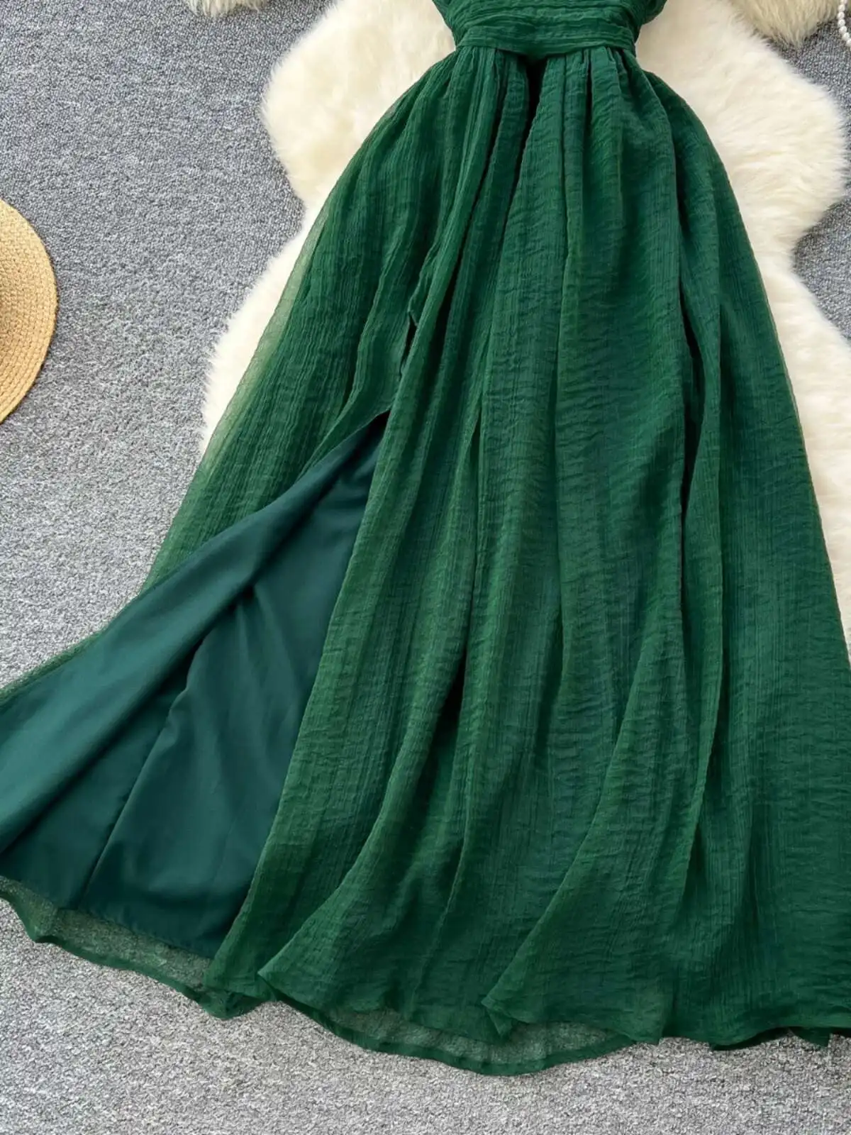 أنيقة الرسن فساتين طويلة النساء عطلة الصيف مثير عارية الذراعين المنخفضة قطع العميق الخامس الرقبة ملابس الشاطئ شق خمر حفلة ميدي فيستدوس