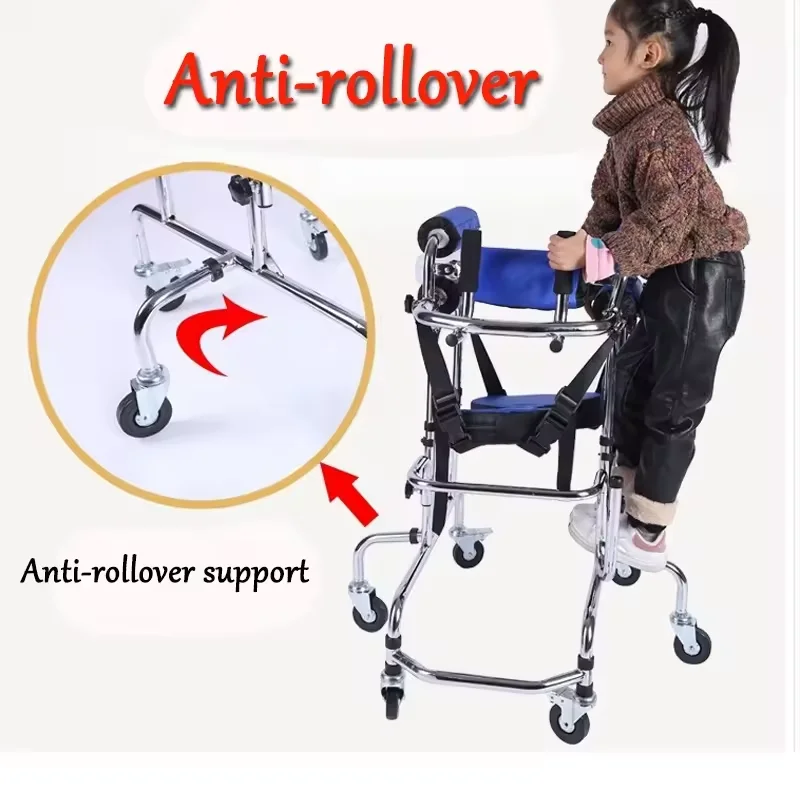 Pediatric Rollator Walker with Universal Wheels, Kids Leg Gait Training Walking Aid for Cerebral Palsy & Hemiplegia Children