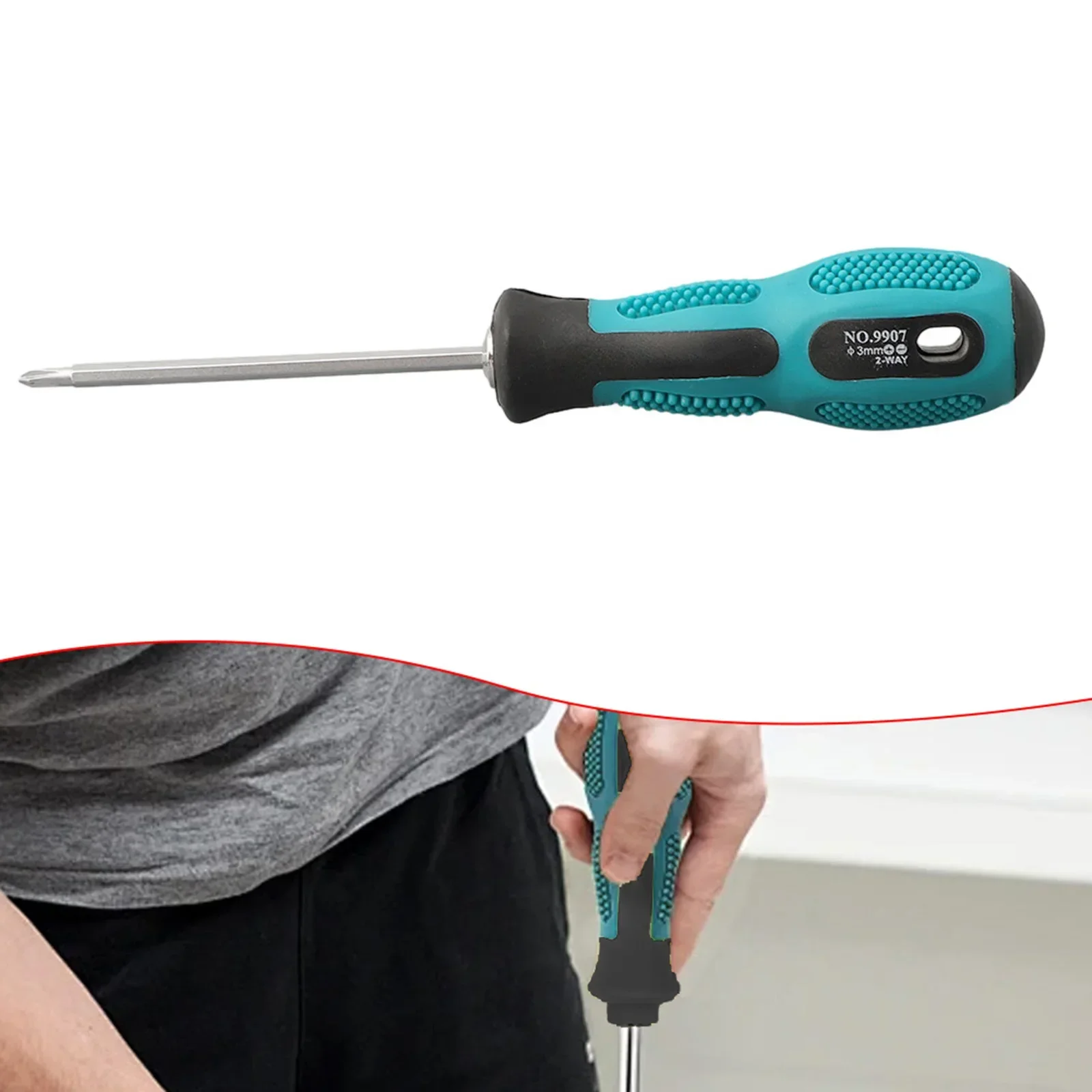 Multi Functional Dualuse Screwdriver, 2 In 1 Slotted Cross Bolt Driver With 3mm Heads, Nonslip Handle Green+Silver Tone