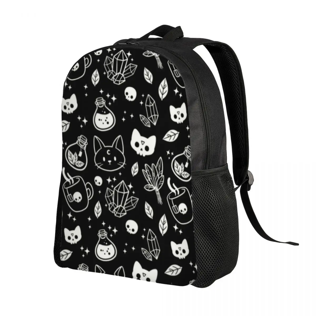 

3D Print Witch Backpack for Girls Boys Halloween Cat Skull School College Travel Bags Women Men Bookbag Fits 15 Inch Laptop