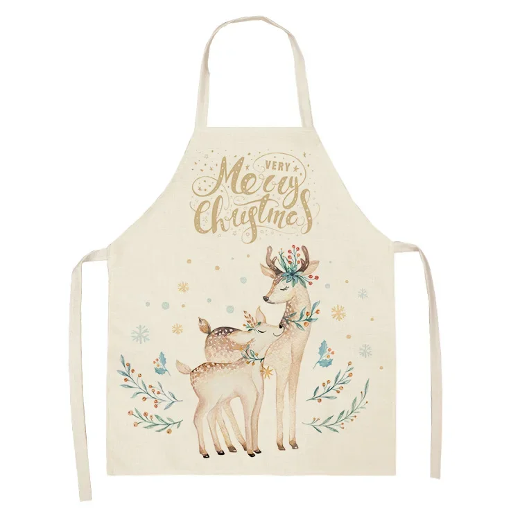 Christmas Apron Santa Claus Pinafores Cotton Linen Aprons 55*68cm Woman Adult Bibs for Home Kitchen Cooking Baking