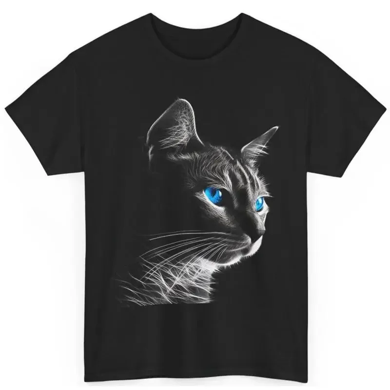 Blue Eyed Cat Art T Shirt Stylish Feline Graphic Tee