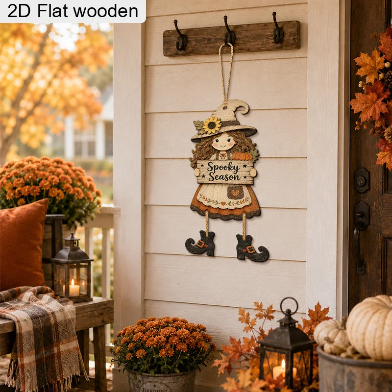 2/1 Piece Autumn Wooden Decorative Plaque, 2D Flat Thanksgiving Wall Decoration, Party Decoration, Perfect Holiday Gift, Tabletop Decoration, Suitable for All Settings, Vintage, Pastoral, Home, Spooky Season Witch Skull Wooden Hanging Sign, Rustic Farmhouse Autumn Hanging Decorative Plaque, Suitable for Christmas and Halloween