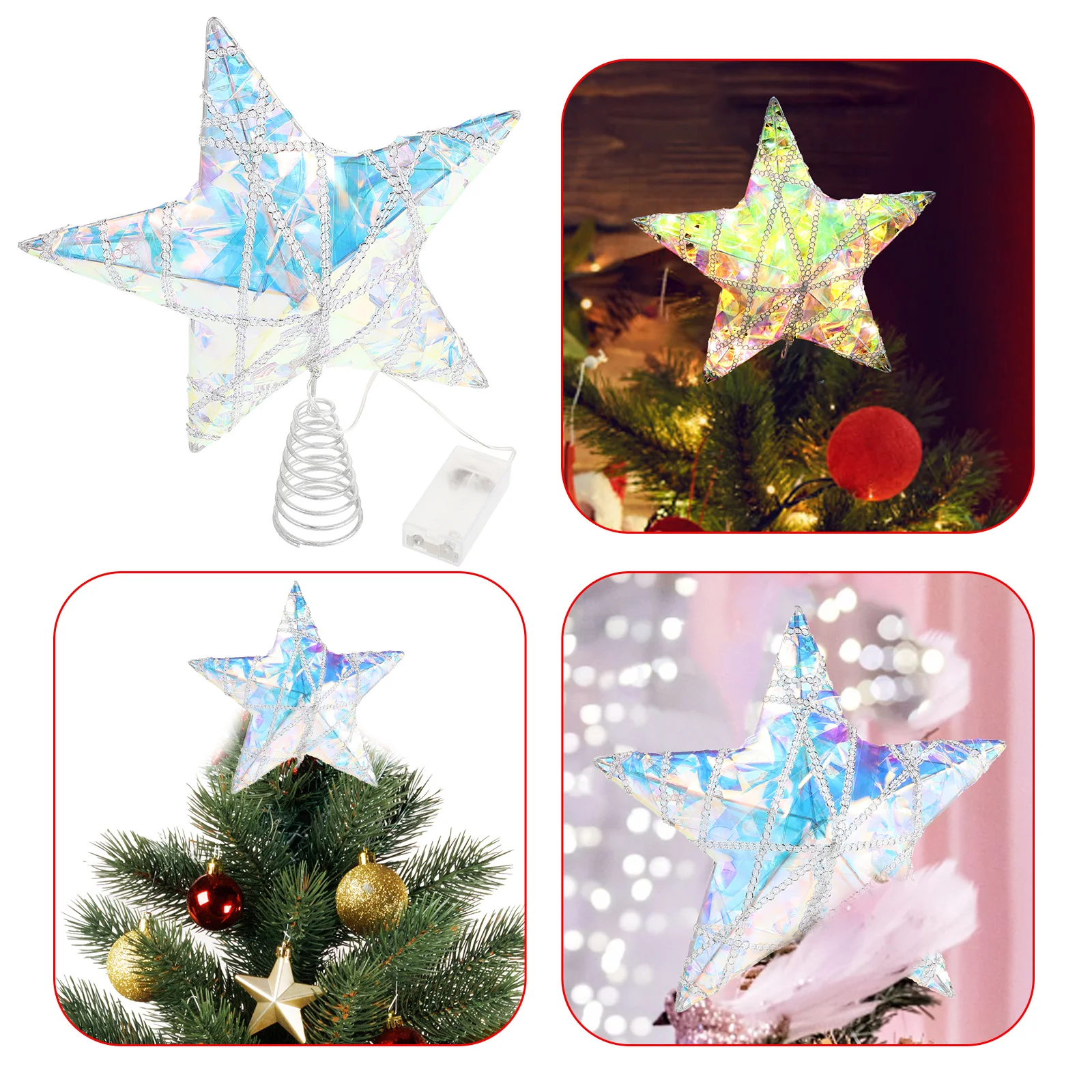 

Colorful Christmas Tree Topper Light 3D Five-Pointed Star Shiny Glitter Finish Holiday Decor for Home Festive Lighting