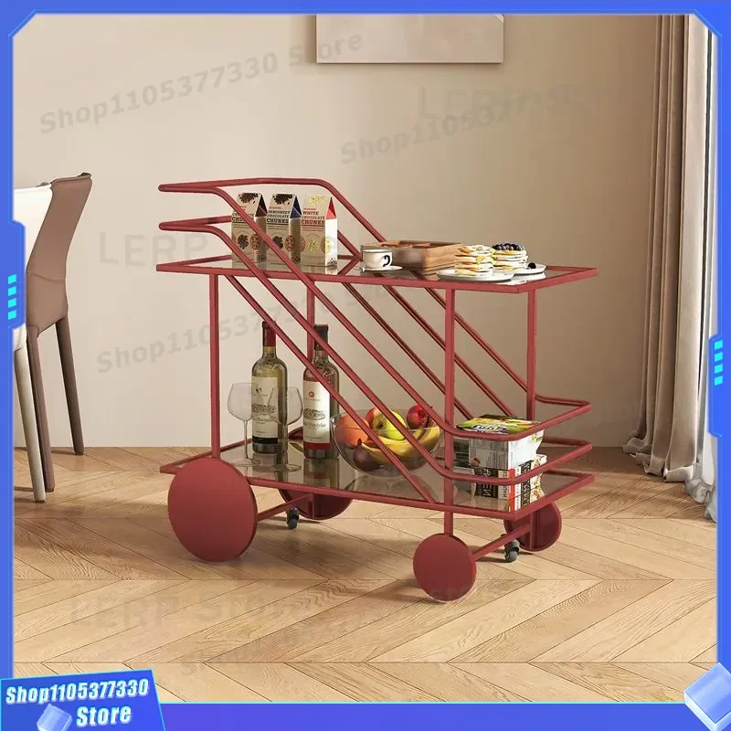 Nordic Style Commercial Food Trolley High End Bar Cart Restaurant Wine Storage Rack Mobile Delivery Service Caddy for Hotel