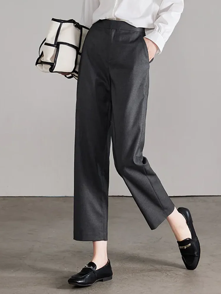 Spring Fall Loose Straight Suit Pants Women Formal High Waist Pantalones Female Office Ankle Length Solid Calca Ol New Trousers