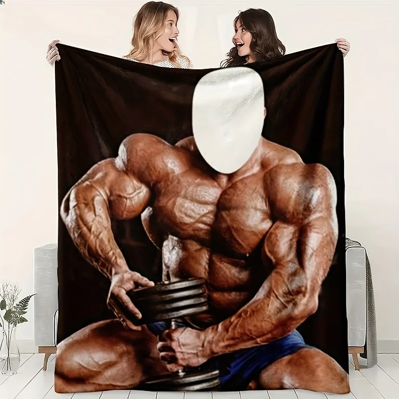 Custom Bodybuilder Fleece Blanket Personalized Name Fitness Print Throw Soft Warm All Season Bedding Gift for Gym Lovers