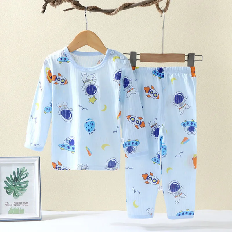 Weiches, atmungsaktives Baumwoll-Pyjama-Set für Babys und Kinder, niedliches Cartoon-Langarm-Nachtwäsche-Set für 0–5 Jahre – Detail 3