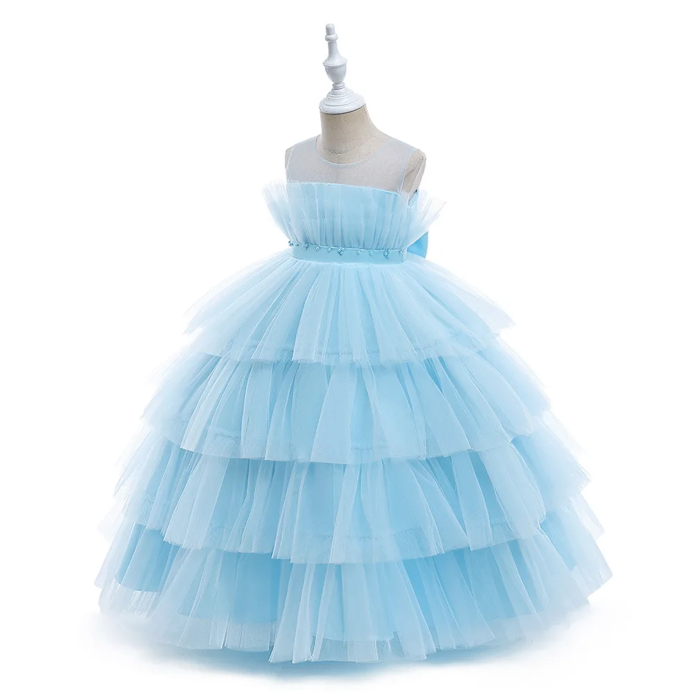 Fashion Solid Color Children Girls' Princess Dress Lace Mesh Sleeveless Dress for Girls Summer Kids Party Dresses 2-12 Years