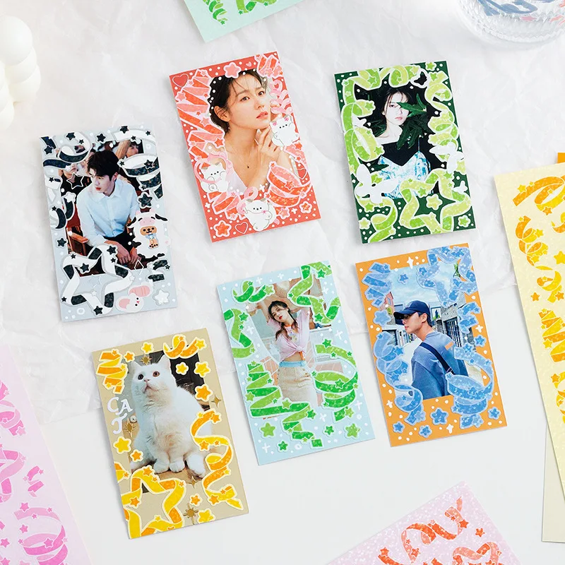 Kawaii Star Ribbon Laser PVC Sticker Scrapbooking Decorative Sticker Korean DIY Diary Album Stick Cute Stationery Gift