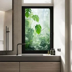 No Glue Static Cling Window Privacy Film Green Plant Pattern Window Stickers  Window Tint For Home