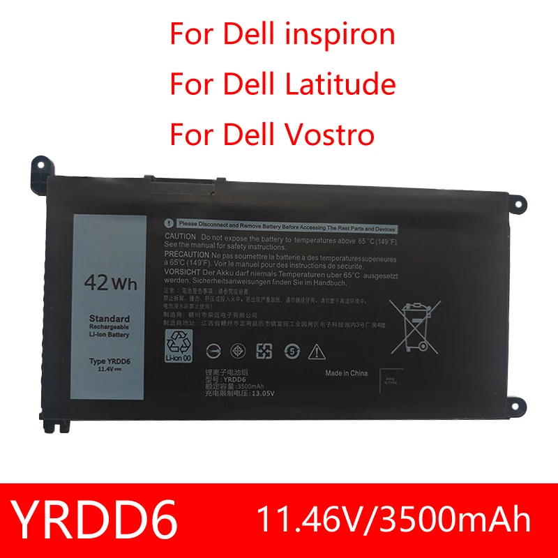 

YRDD6 Аккумулятор для ноутбука Dell Vostro 3491 3591 3490 3590 3501 Inspiron 5481 5482 5485 5491 5591 5485 5585 11,4 В 42 Втч 3500 мАч