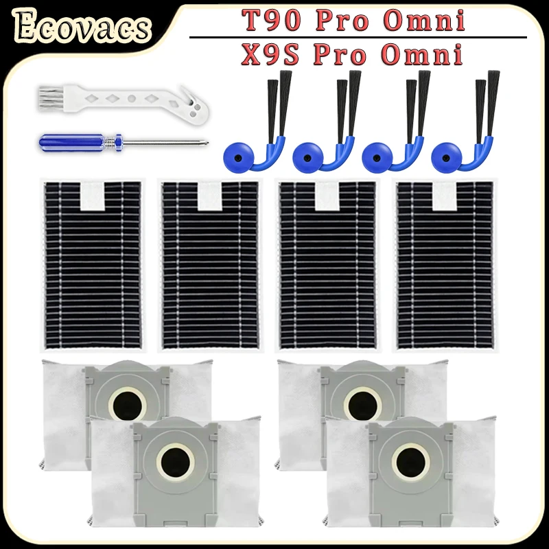Kit de acessórios para aspirador robô Ecovacs T90 Pro Omni/X9S Pro Omni, escova lateral, filtro HEPA, saco de pó, peças de reposição