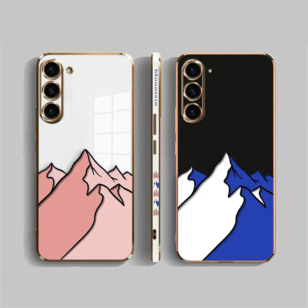 Cover Smooth E-TPU Phone Case For Samsung Galaxy S24 S23 S22 S21 S20 FE S10 S9 A01 A02 PLUS ULTRA 5G Case Cartoon Mountain Range