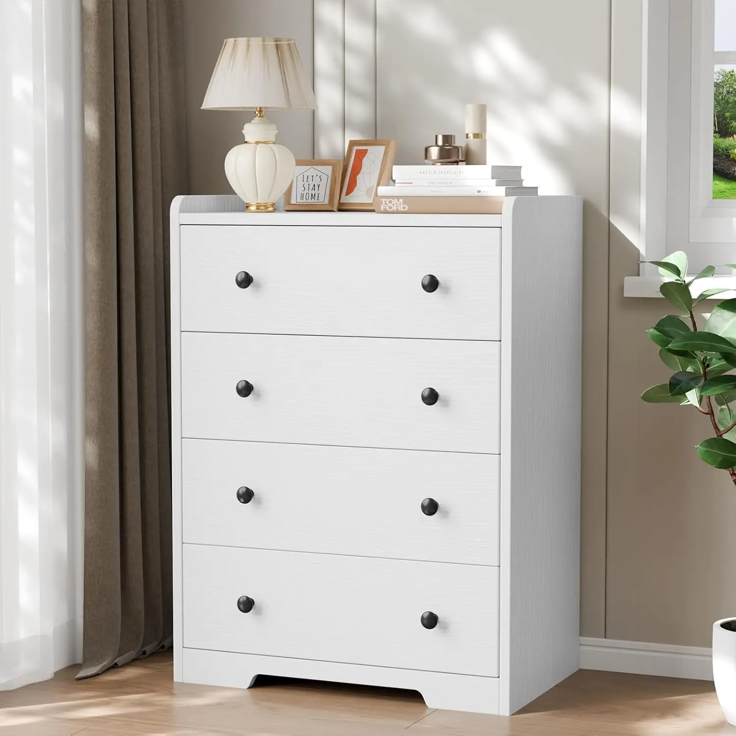 

4-Drawer Dresser for Bedroom - White Wood Chest of Drawers Closet Storage Cabinet Organizer for Bedroom, Living Room, Hallway