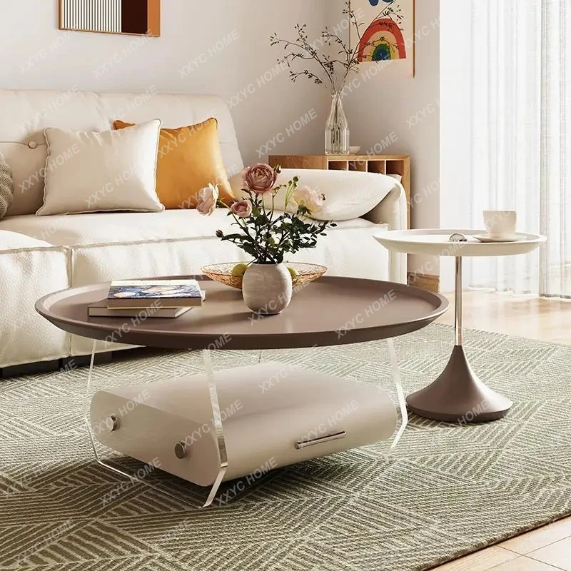 X-S Round coffee table living room small apartment modern simple creative small table retro cream style advanced HG