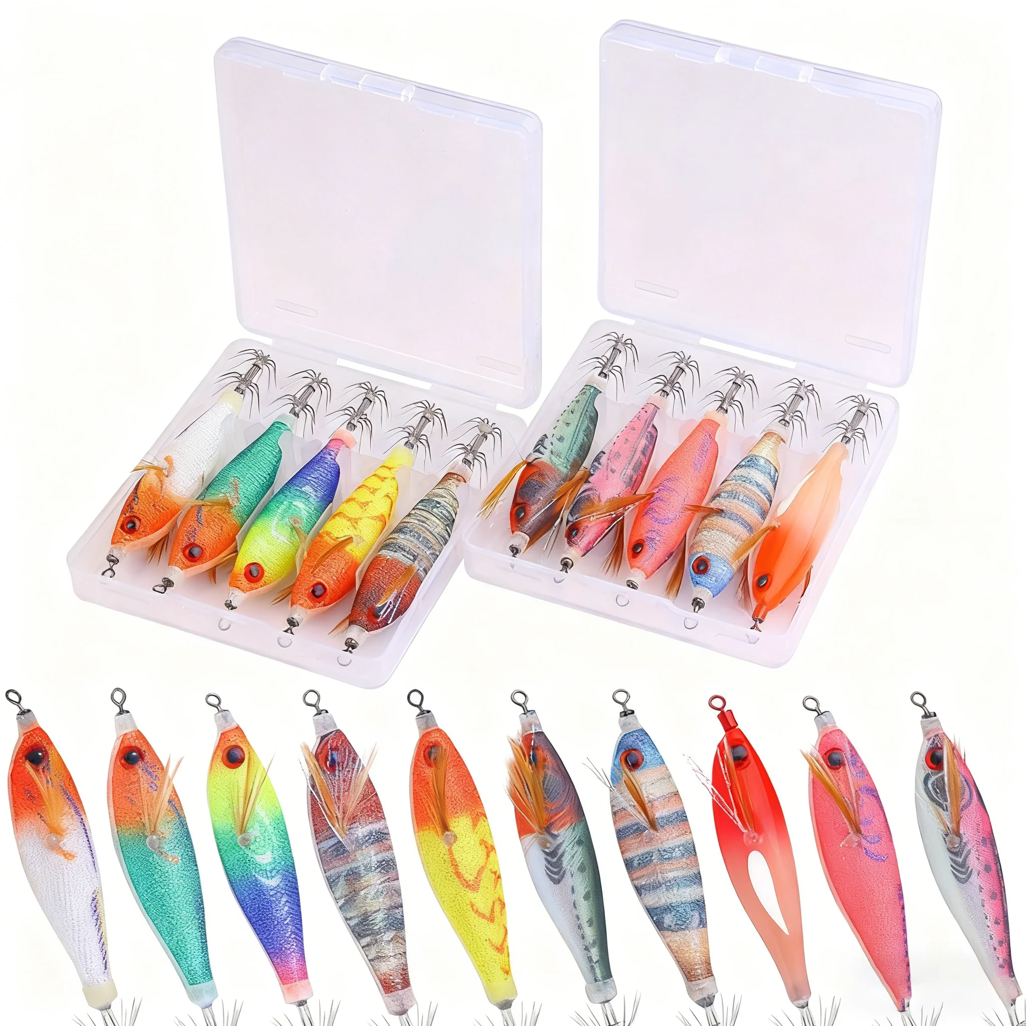 

5 шт., рыболовная приманка для кальмара, джиг-крючок для креветок, 3D глаза, светящийся осьминог, свинцовая джиг-приманка, каракатица