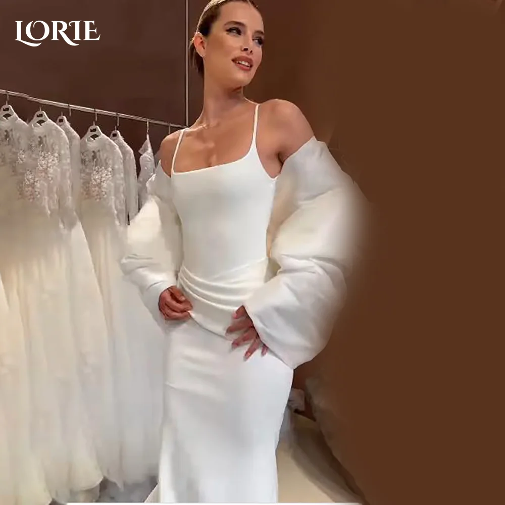 LORIE خمر حورية البحر ألف خط فساتين الزفاف عشوائي عارية الذراعين الساتان مشد الأميرة زي العرائس الحبيب Ruched فستان عروس