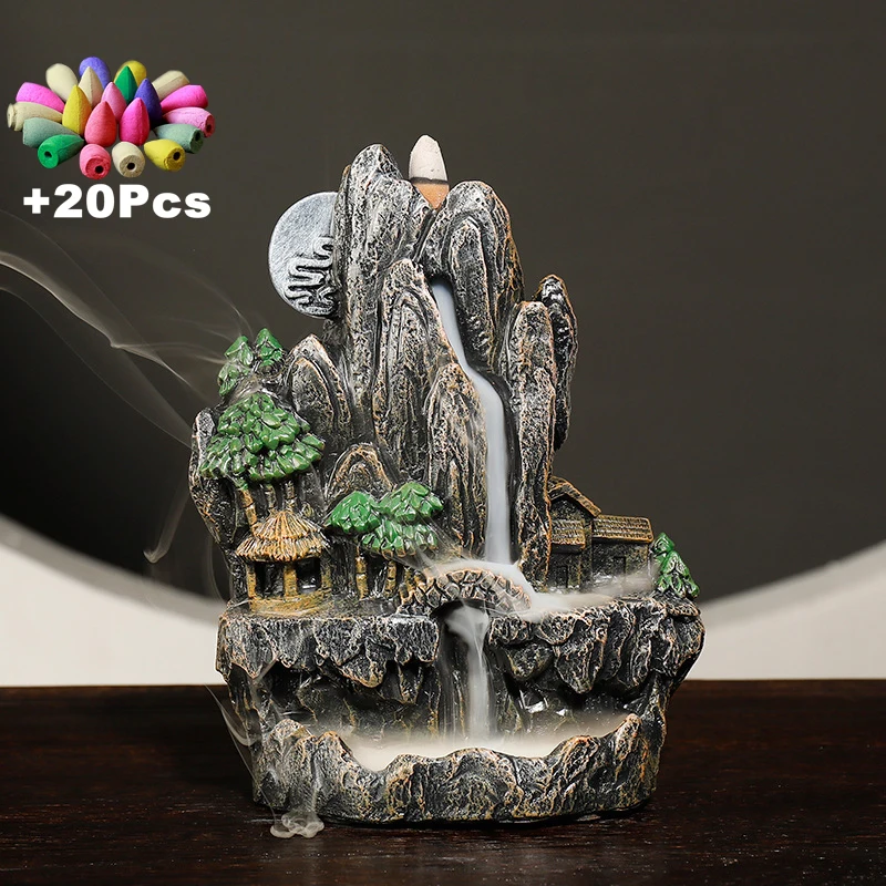 Incense Cones Handmade Multicolor Resin Rockery Mountain Water Tree House Landscape Waterfall Backflow New